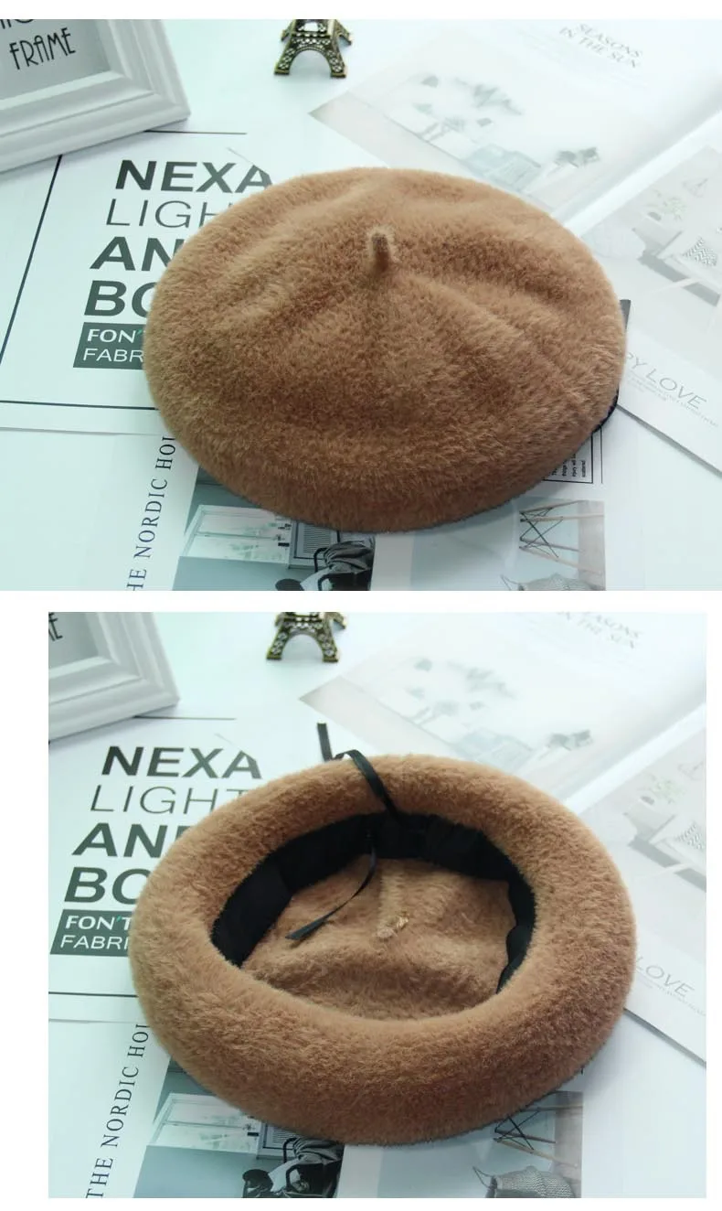 beret ladies autumn winter imitation fur warm hat wild painter cap girl hat fashion