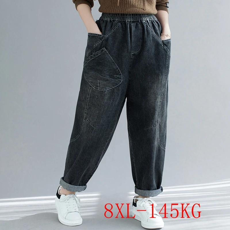 Новые женские джинсы большого размера 4XL-8XL бедра 150 см модные с большими