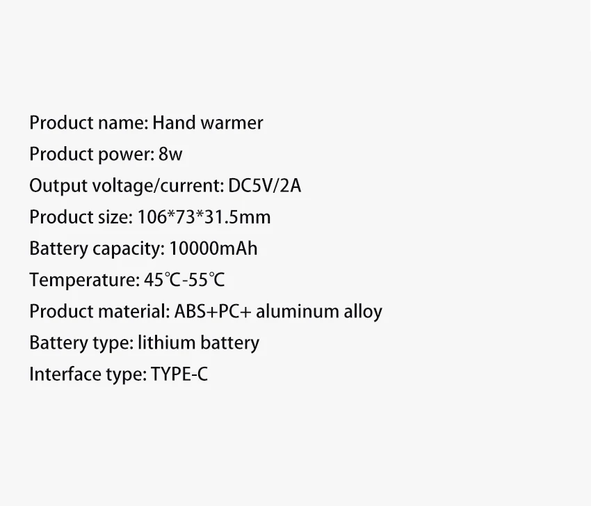 Bolso aquecedor de mão multifuncional 10000mah mini