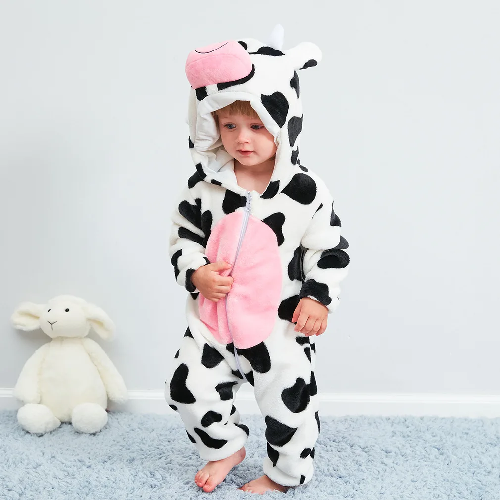 Детские комбинезоны Herbabe, костюм на Хэллоуин, комбинезон с капюшоном для новорожденных мальчиков и девочек, комбинезон осень-зима, теплая одежда - Цвет: Cow