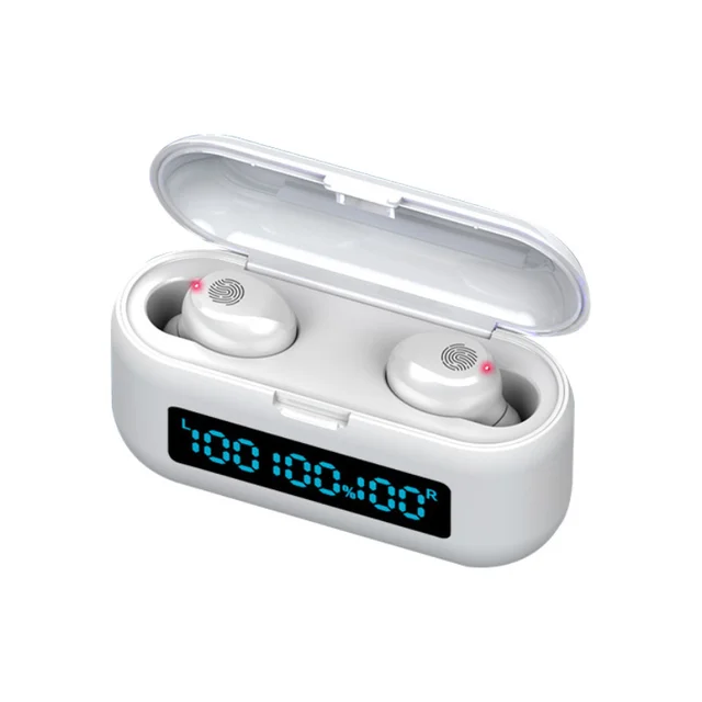 Wireless Earbud Bluetooth Earphone V5.1  LED Charging Box 22000Mah Power Bank Deep Bass Stereo Headphone Sports  Headsets W/Mic F11 -White