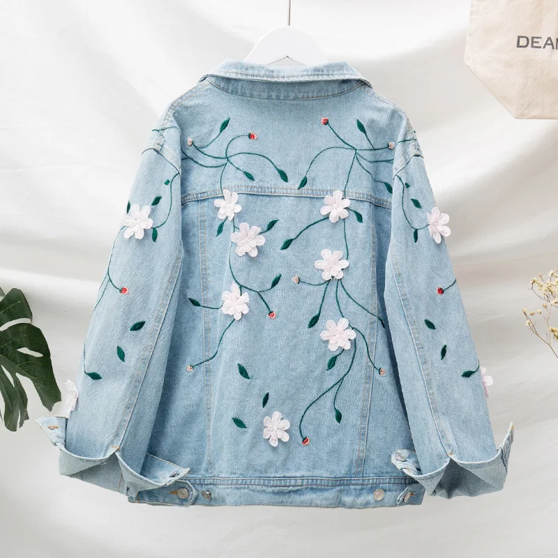 

Oversize 5XL Embroidery Denim Jacket Women 2019 Autumn Winter Loose Jackets Cotton Long Sleeve Basic Jacket Women Coats WJ93