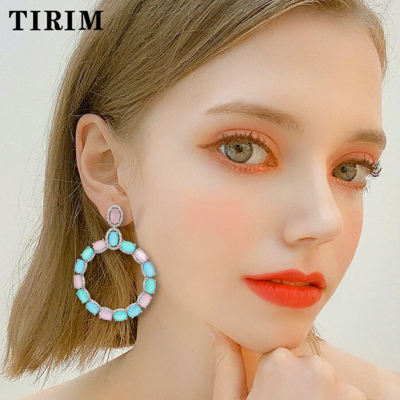 Красочные серьги с фианитами для женщин корейские кольца Модная бижутерия