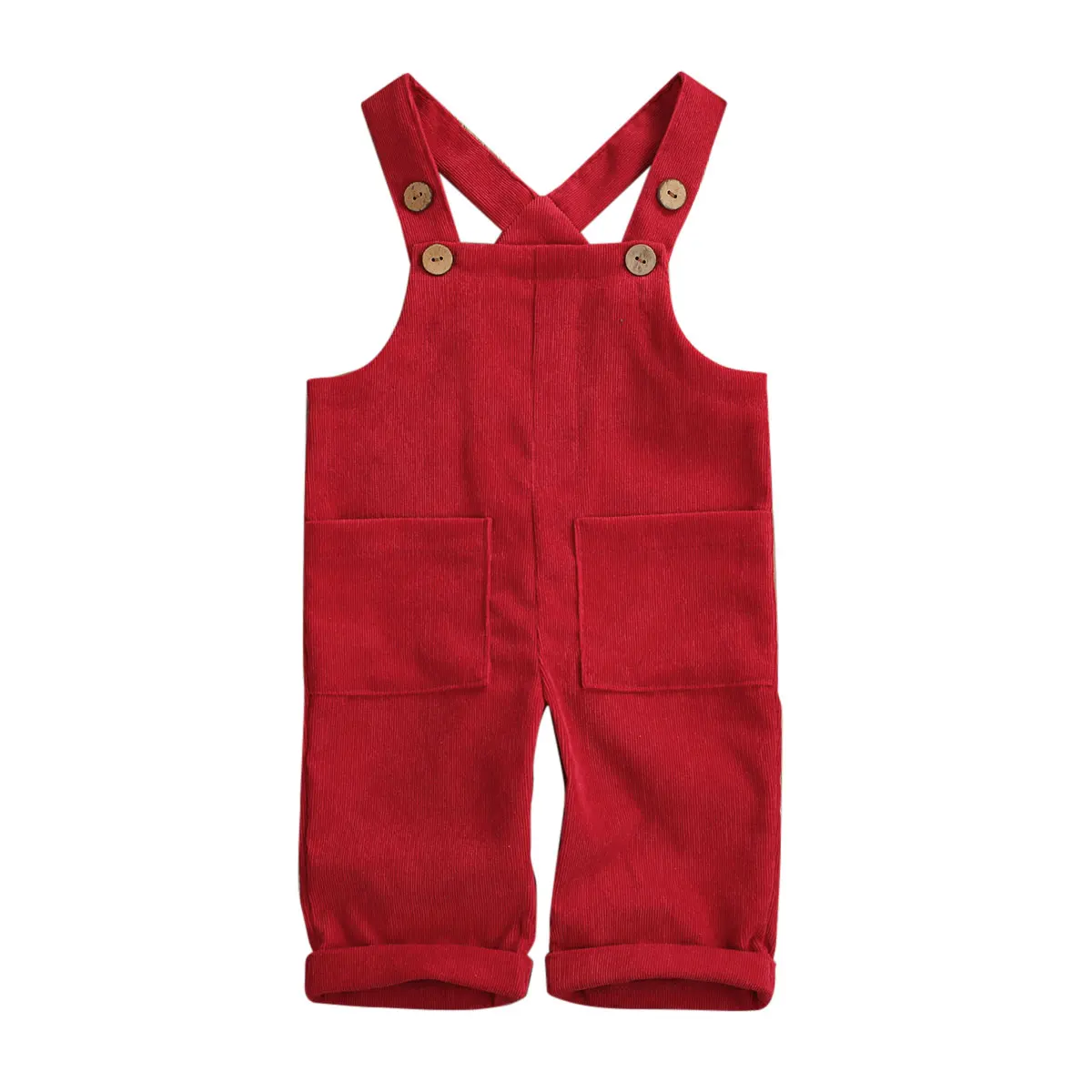 Брендовый От 0 до 5 лет комбинезон для новорожденных девочек и мальчиков комбинезон на лямках с карманами и пуговицами Вельветовая одежда детская одежда - Цвет: Красный
