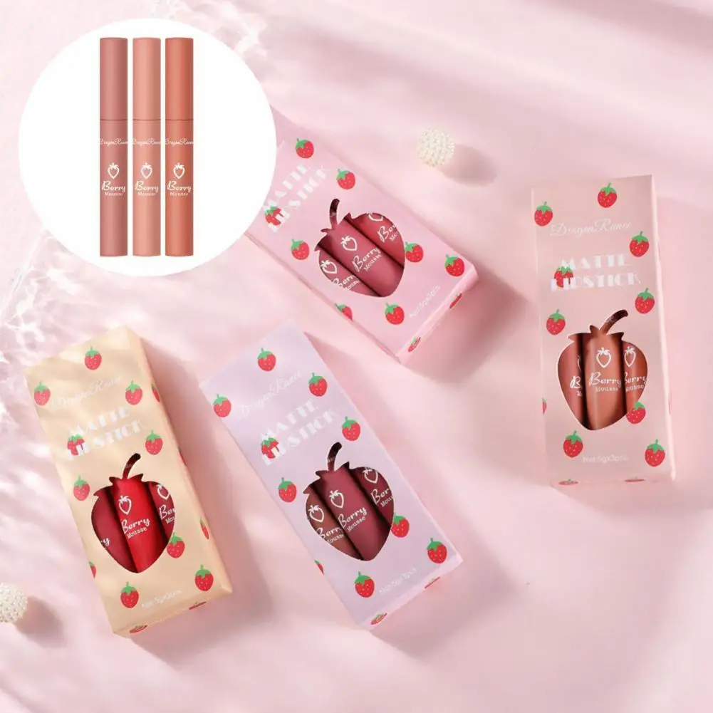 3pcs Lip Gloss Safe Moisturizing Nongreasy Matte Lip Glaze Lipstick