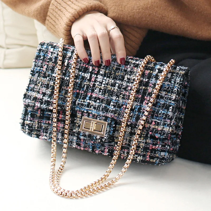 

Ladies Mini Chain Small Square Bag Shoulder Bag Fashionable Wild Tweed Designer Courier Messenger Bag Clutch Wallet Handbag