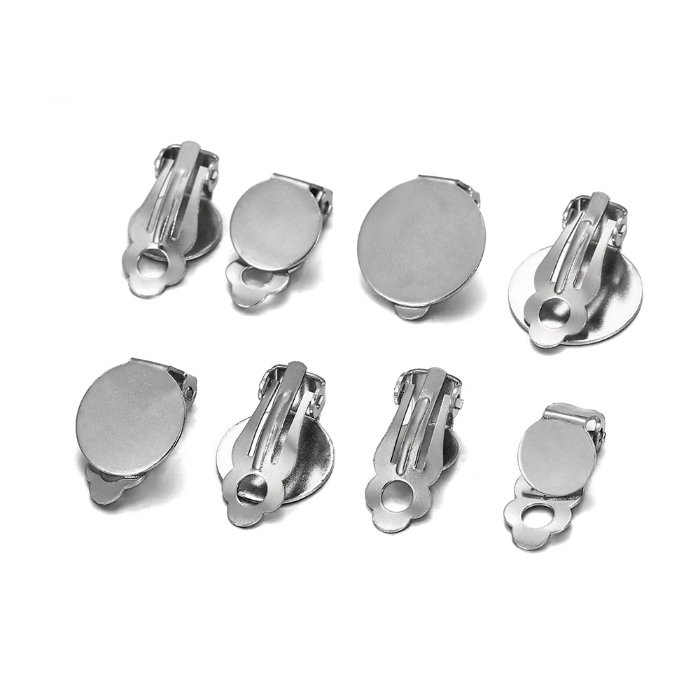 10pcs/lot Stainless Steel Clip On Earrings Setting Base Earrings Blank Pad Fit Glass Cabochon  for DIY Jewelry Making Supplies