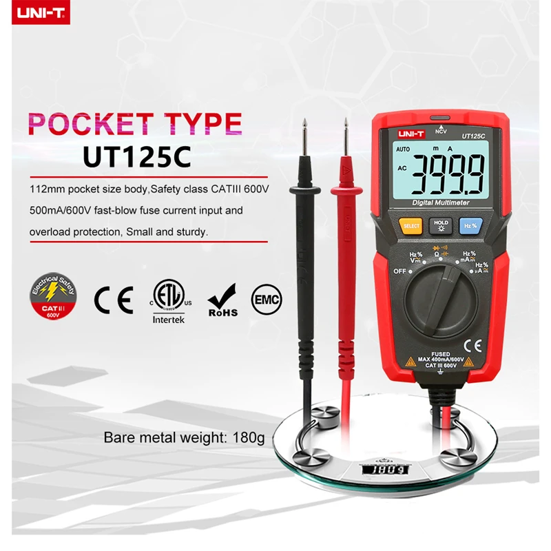 Мультиметр UT125C UNI-T компактный цифровой измеритель емкости сопротивления частоты