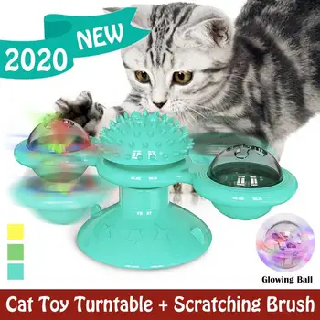 

Rotable Windmill Cat Toys Puzzle Whirling Turntable Cat Play Game Interactive Toys Catnip Ball Cats Brush Corner