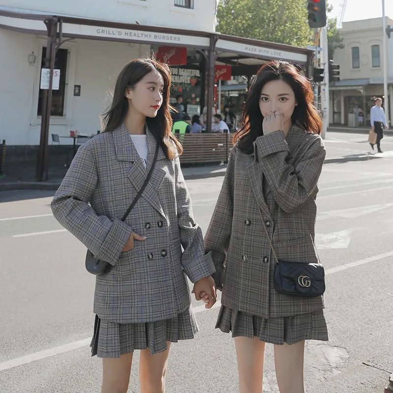 

CHIC Plaid Small Suit Coat Women's Spring And Autumn 2019 South Korea Retro Loose Casual Online Celebrity England Suit