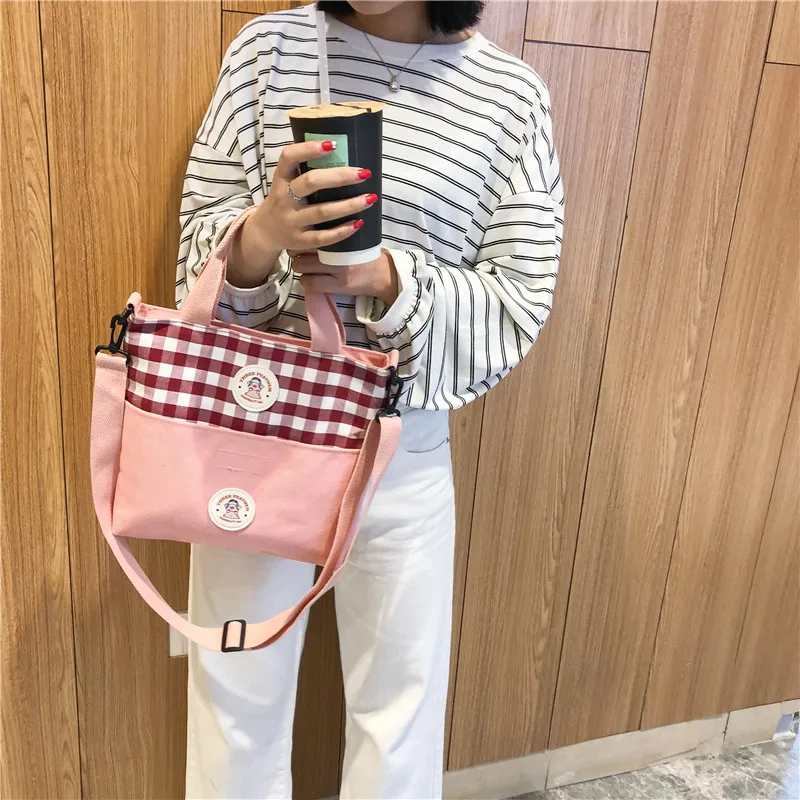 

Vintage Sense GIRL'S Shoulder Bag Student INS Canvas Bag Simple Versatile MORI Series Plaid Shoulder Bag Handbag