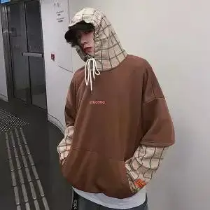 3 Клетчатая толстовка с капюшоном Мужские толстовки с капюшоном в стиле Hip Hop Уличная Повседневная осенняя одежда хипстер Весенняя хлопковая поддельная двухсекционная Толстовка для мужчин - Цвет: 3