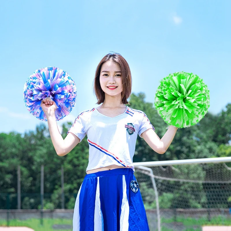 2pcs Cheerleader Pom Poms Cheerleading Flower Ball Metallic Girl Cheering Dance Decorator Cheerleading Pompoms Plastic Handles