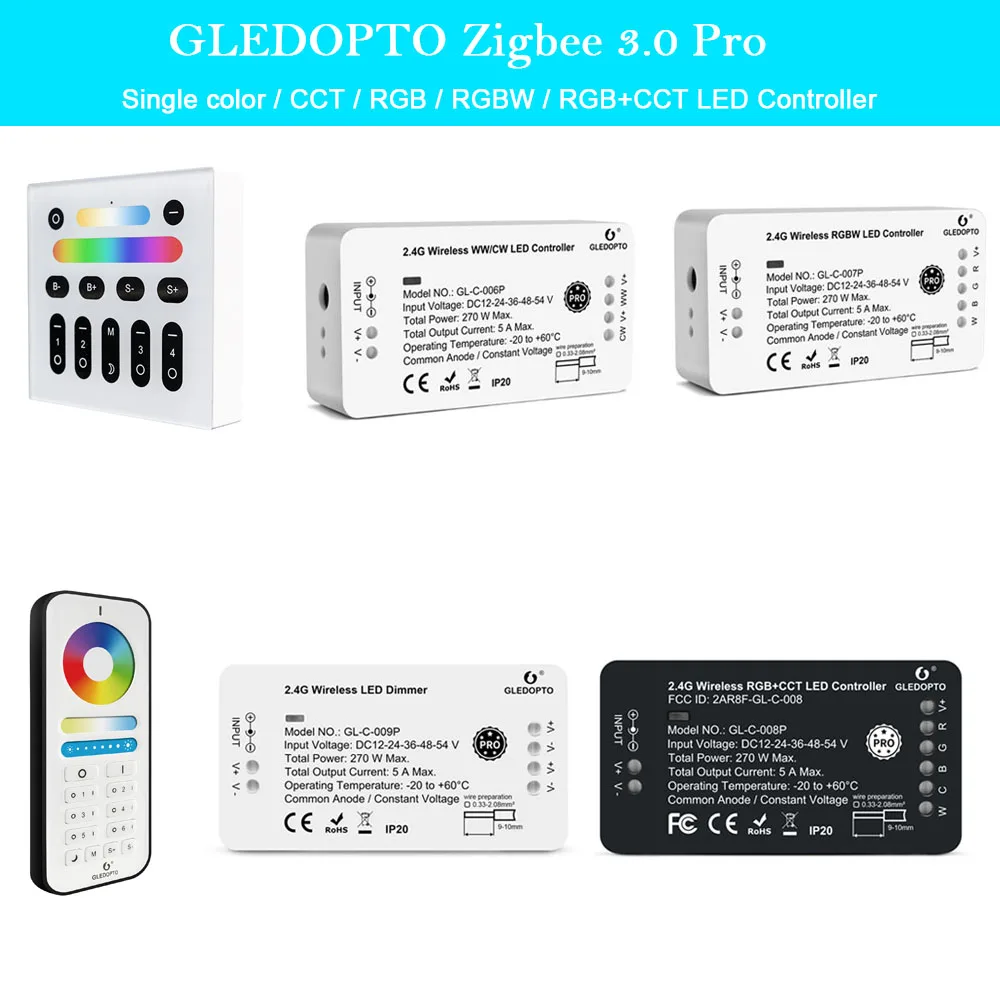 Умный регулятор яркости GLEDOPTO Zigbee 3 0 Pro Одноцветный/CCT/RGB/RGBW/RGB + CCT контроллер