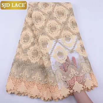 

SJD LACE 2020 French Tulle Lace Fabric With Embroiderey African Cord Lace Fabric Milk Silk Fabrics For Wedding Party SewingA1911