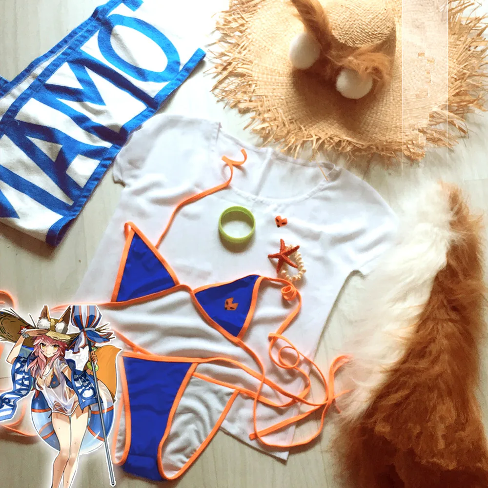 Игра Cos FGO Fate/Grand Order tamamo no Mae женский костюм для косплея сексуальные бикини купальники полный комплект косплей - Цвет: Costume