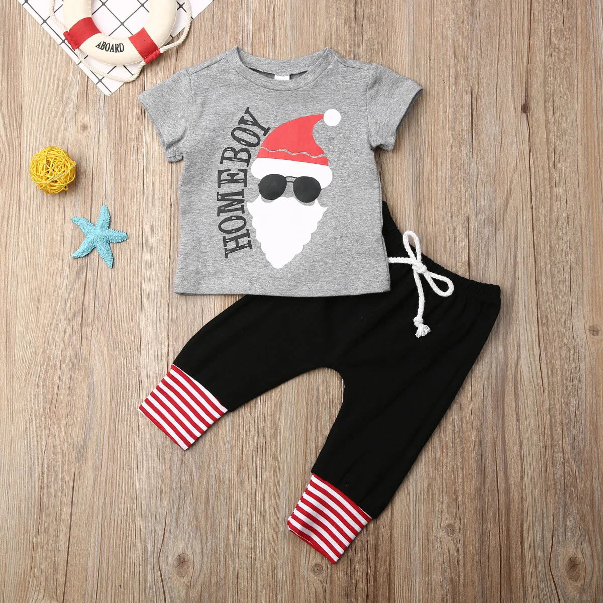 От 0 до 3 лет, Рождественская хлопковая футболка с короткими рукавами для новорожденных мальчиков и девочек топы, длинные штаны, штаны, комплект одежды на Рождество из 2 предметов