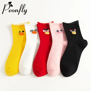 

PEONFLY Novelty 3D Cartoon Socks Women Novelty 2019 Autumn Winter Cotton Calcetines Funny Cute Bird Duck Printed Happy Socks