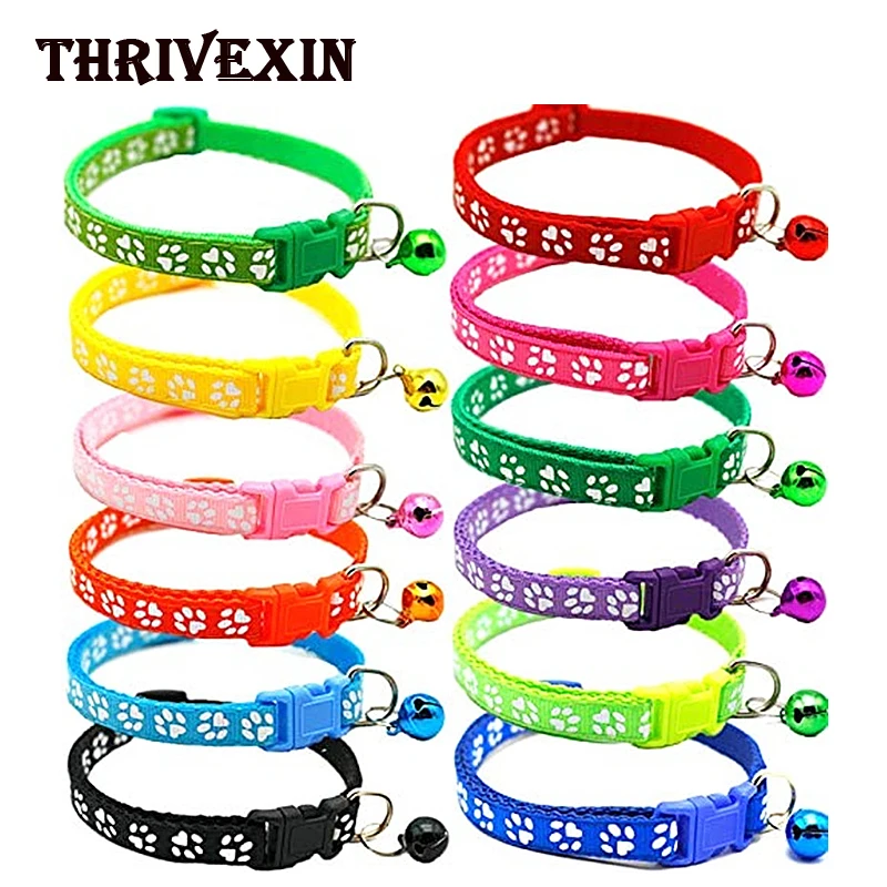 5PCS Dog Collar with Bell Adjustable 19-32cm Double-layer Patch Bell  Pet Dog Collars Traction Color Buckle Footprint Collar