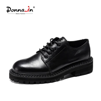 

Donna-in Autumn Platform Women Oxford Shoes Genuine Leather Lace Up Women Flats Shoes Thick Sole Office Lady Female Creepers