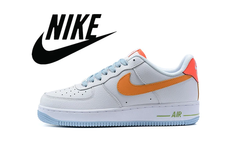 NIKE zapatillas NIKE AIR FORCE 1'07 para hombre y mujer, zapatos para monopatín transpirables con logo de color blanco y naranja, calzado deportes al aire -