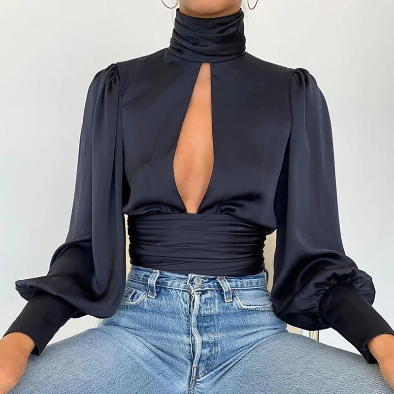 turtleneck satin blouse