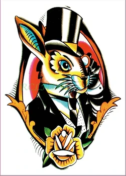 

Waterproof Temporary Tattoo Sticker handsome Mr rabbit with flowers cap tatto stickers flash tatoo fake tattoos for men