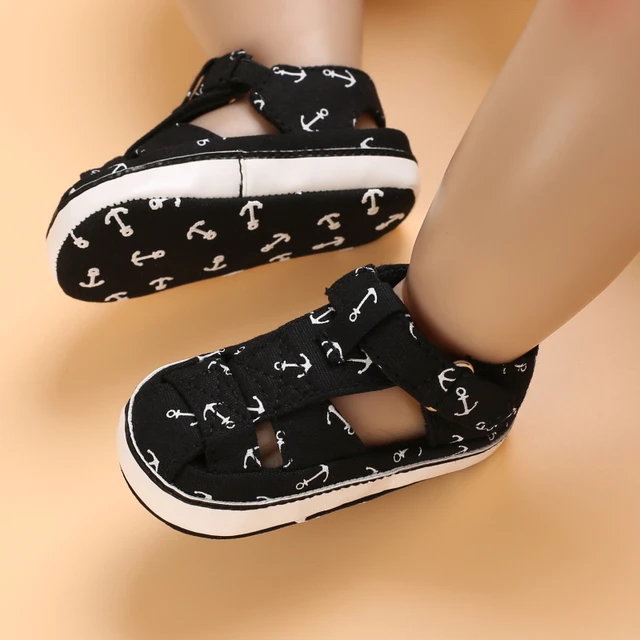 2021 NEW 0-18Months Kids Newborn Baby Boys Fashion Summer Soft Crib Shoes First Walker Anti Slip Sandals Shoes Soft Sole C-318 Black