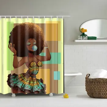 

African Woman Bathroom Shower Curtain Afro Sexy Black Girl with Bohemian Dress Multi Color Background Decor Modern Home with