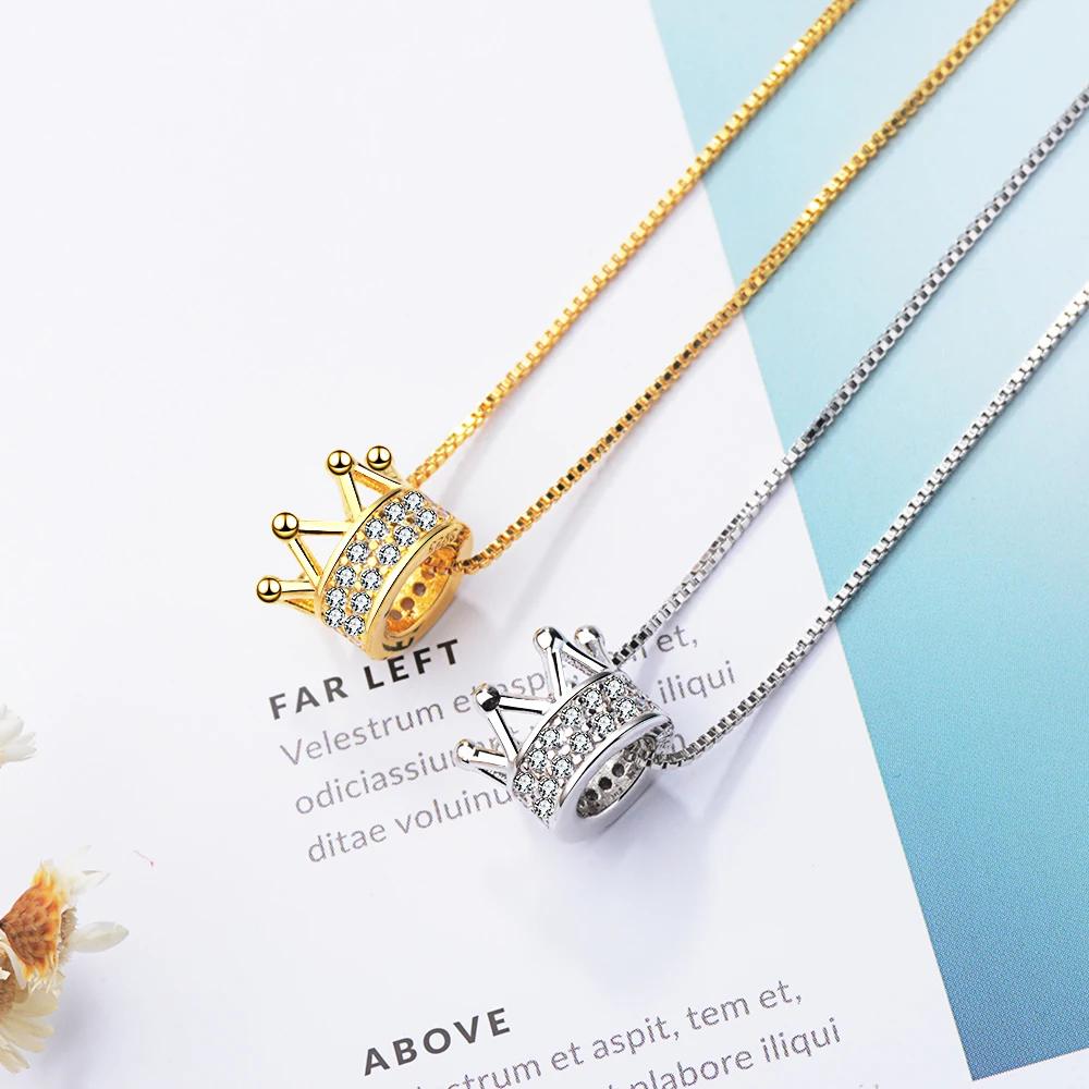 925 Sterling Silver Delicate Cubic Zircon Crown Pendant Neckace For Women Jewelry Birthday Gifts Wholesale S-N311 | Украшения и