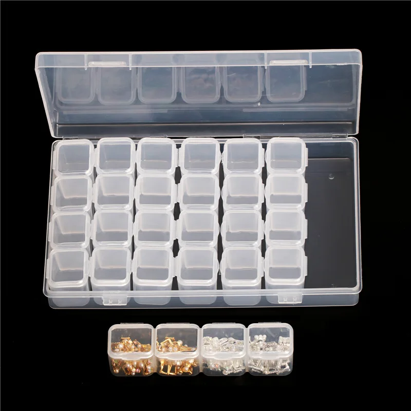 1 Set 28 Slots Empty Nail Storage Box Case For Rhinestones Alloy Parts  Organizer Case Storage Beads Jewelry Boxes