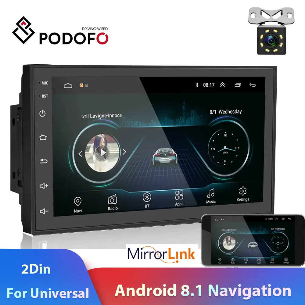 Podofo 2 Din автомагнитола Android мультимедийный плеер gps навигация 7 &quotHD сенсорный