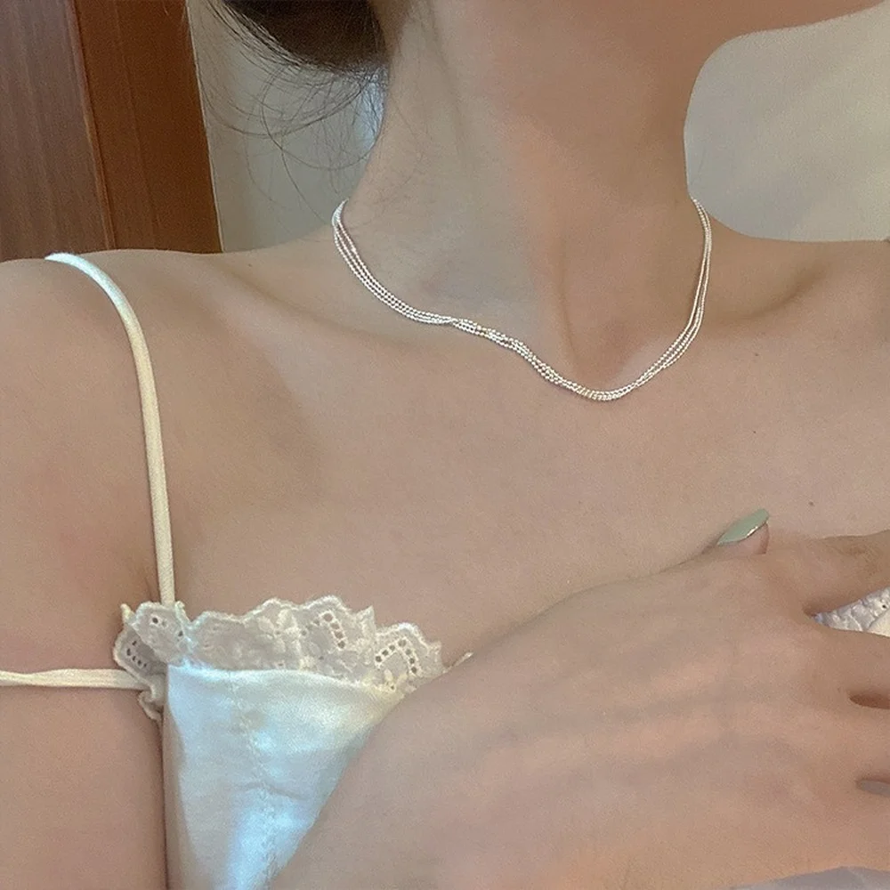Multilayer Overlapping Necklace  Round Bead Chain Korean Simple Temperament  Sparkling Neck Chain Clavicle Chain Necklace Women