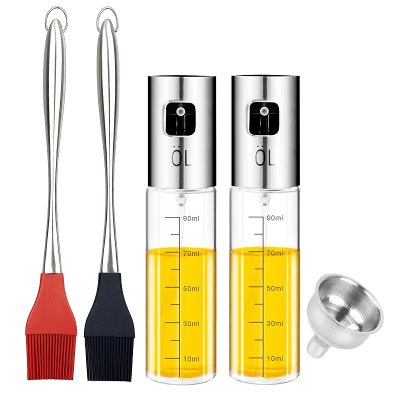 Olive oil sprayer dispenser bottle, premium glass pump sprayer for bbq, grilling, kitchen, cooking, salad, bread baking, frying