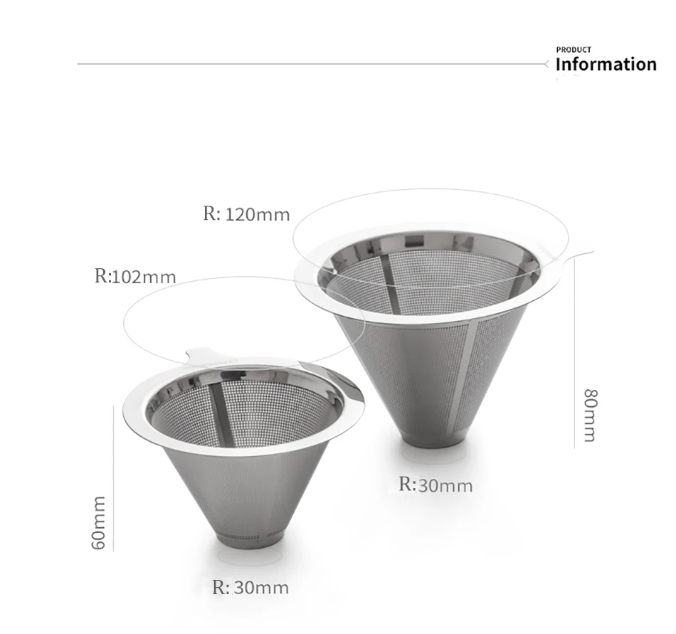 GUNOT Reusable Stainless Steel Funnel Metal Coffee Filter Double Layer Coffee Pot Filter Holder v60 Drip Coffee Filter Cup Tools