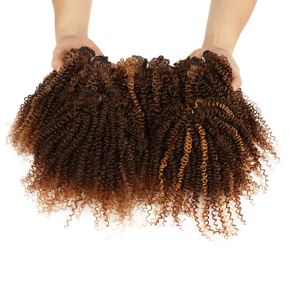 Nature Short African Natural Black Curl Hair Bundles Synthetic Weave Afro Kinky Curly Weaving Black Blonde 8 Inch Hair Bundle