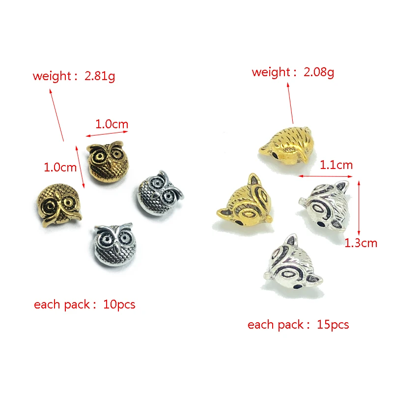 

Owl fox animal head perforated beads connected loose beads spacer beads for jewelry making DIY handmade bracelet accessories