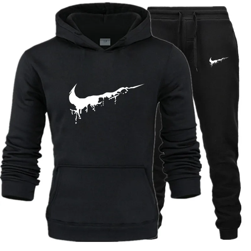 

New 2019 Brand Tracksuit Fashion Men Sportswear Two Piece Sets All Cotton Fleece Thick hoodie+Pants Sporting Suit Male plus-size