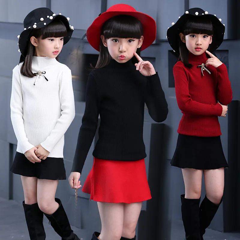 

2019 New Style Girls dan li shan Autumn And Winter Half-Turtle-Neck Knit Low Waist Jersey Solid Color Pullover Sweater