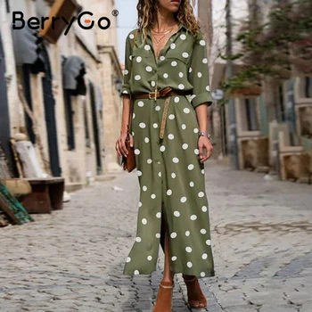 

BerryGo Bohemian printed suit dress women summer beach Split dress female long sleeves casual High waist button dress vestidos