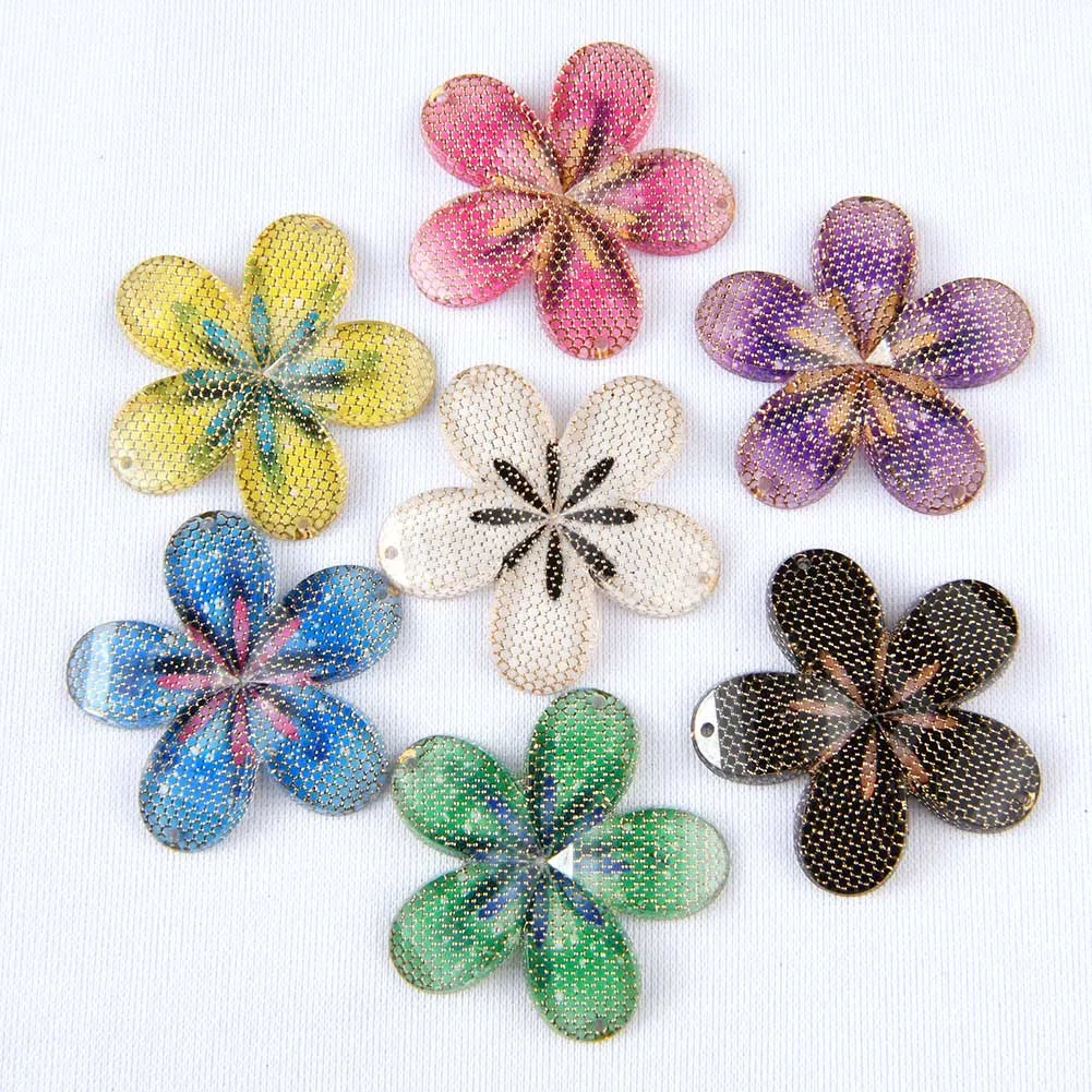 

BOLIAO New 5Pcs 40mm Flower Colorful Acryl Flat Back Rhinestone Sew on Bags Pendant Earring Christmas Decoration Craft DIY R332