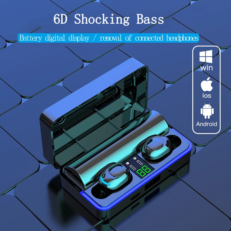 

TWS Bluetooth Earphone with Microphone LED Display Wireless Bluetooth Earphones Noise Canceling Power Bank HD Earphone