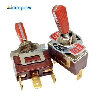 

E-TEN(C)1122 Toggle Switch Red 3 Pin ON-OFF-ON Switch Silver Contactor 50000 Times Lifespan 250V 16A 29*14.6MM Red Handle