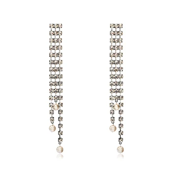 

Classic commuter fashion exaggerates the flowing flowing chain pearl earrings long temperament earrings