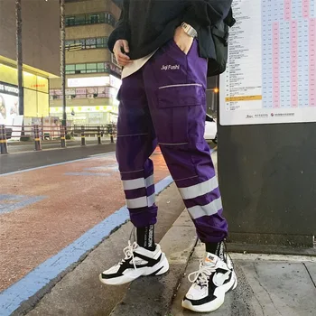 

2020 Multiple Pockets Cargo Pocket Nylon Track Pant Reflective Stripe Men Jogger Pants Streetwear Hipster Elastic Waist