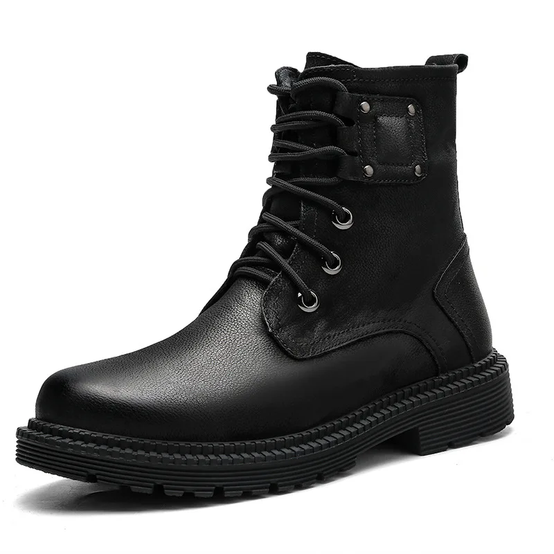 

New Style Autumn And Winter Warm Martin Boots Men's Europe And America round-Toe Men's Anti-slip Split Cowhide Genuine Leather H