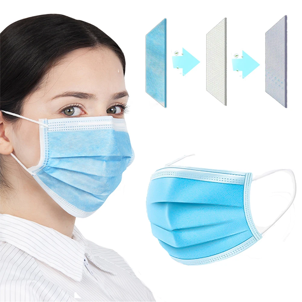 

15/25/50Pcs/Package 3 Layers Disposable Protective Masks Dustproof Facial Masks Breathable FaceMask with Elastic Ear loop Blue