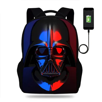 

17inch Star wars darth vader R2D2 Robot Print Backpack Teenager Boys School Bags Kids USB Charger Backpack Children Mochila