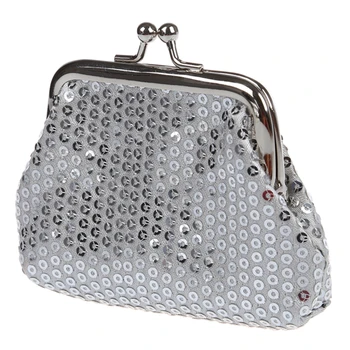 

NEW-Women's Sequins Coin Purse Buckle Mini Wallet(silver)