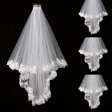 Элегантные дешевые белые/цвета слоновой кости элегантные красивые двухслойные короткие Сетка Тюль Фата невесты 1,5 м длинный Кружевной Край Тюль свадебная фата SLV02